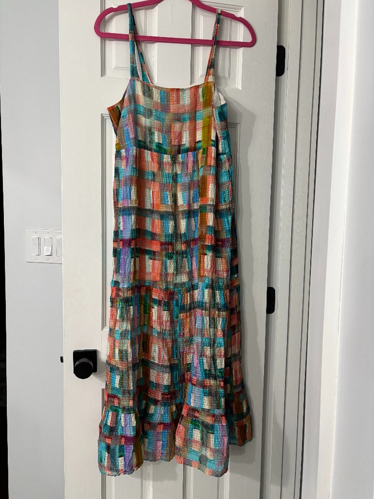 Marie Oliver Pedra Multicolor Plaid Tiered Midi Dress - Silk/Linen - Medium